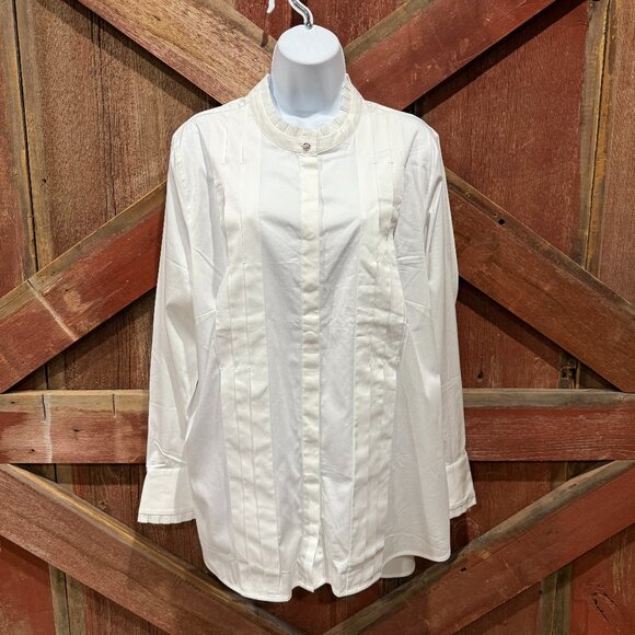 Soft Surroundings Tops - Soft Surroundings Poetic Button Up Shirt Women 1X White Cotton Ruffle Pleated
